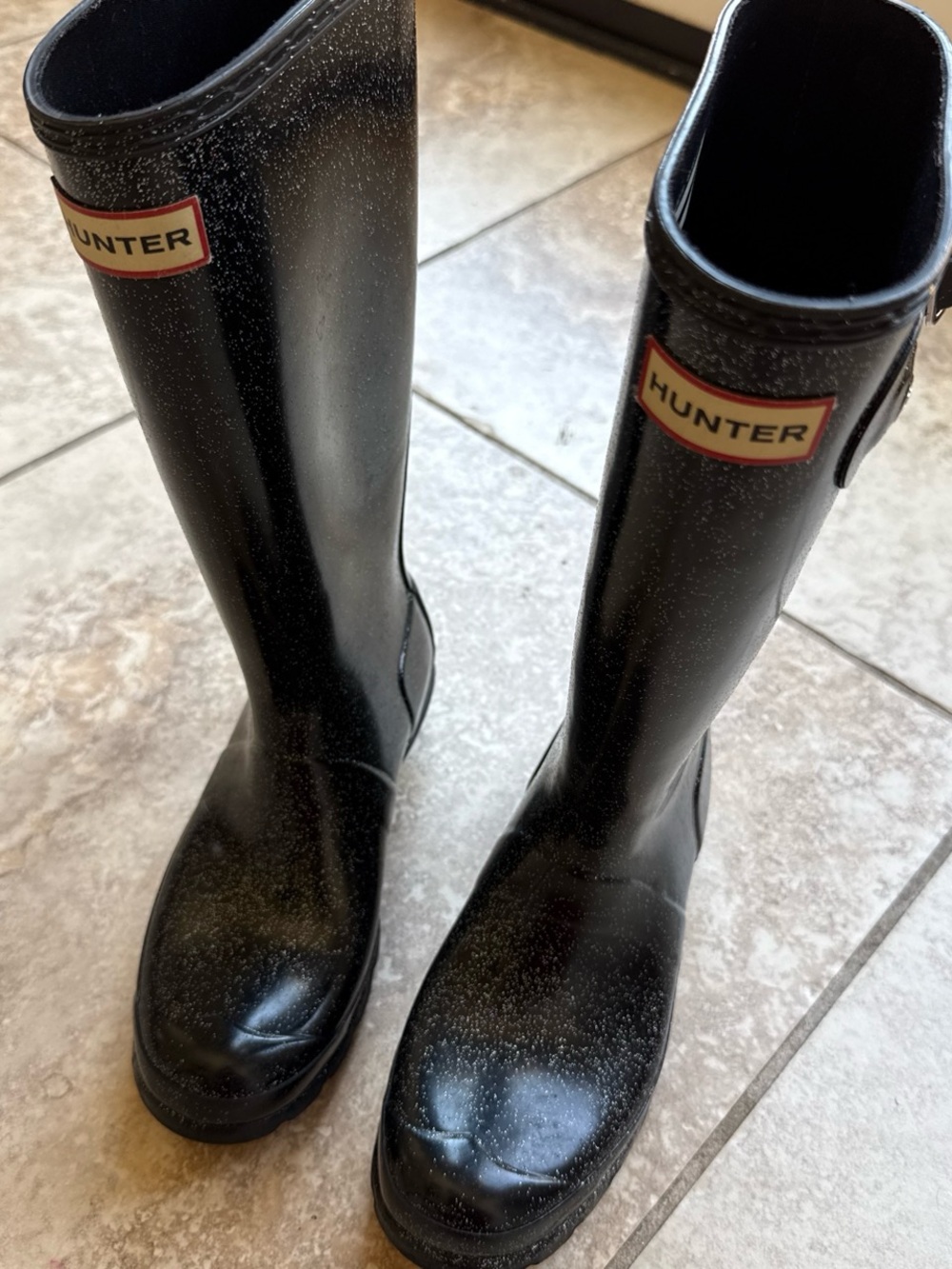 Hunter Black Sparkle Tall Rain Boots